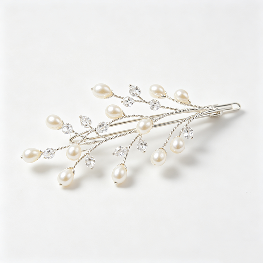 Silver Vine Hair Clip with Pearls and Crystals