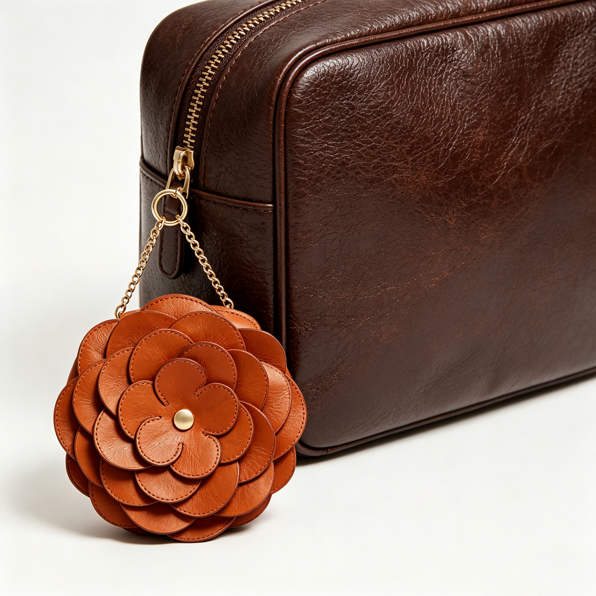 Leather Flower Handbag Charm with Chain