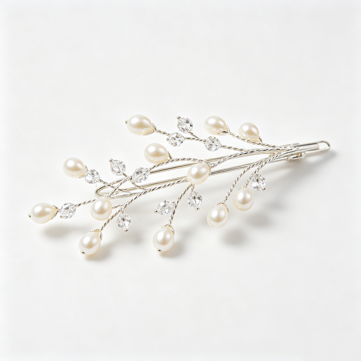 Silver Vine Hair Clip with Pearls and Crystals