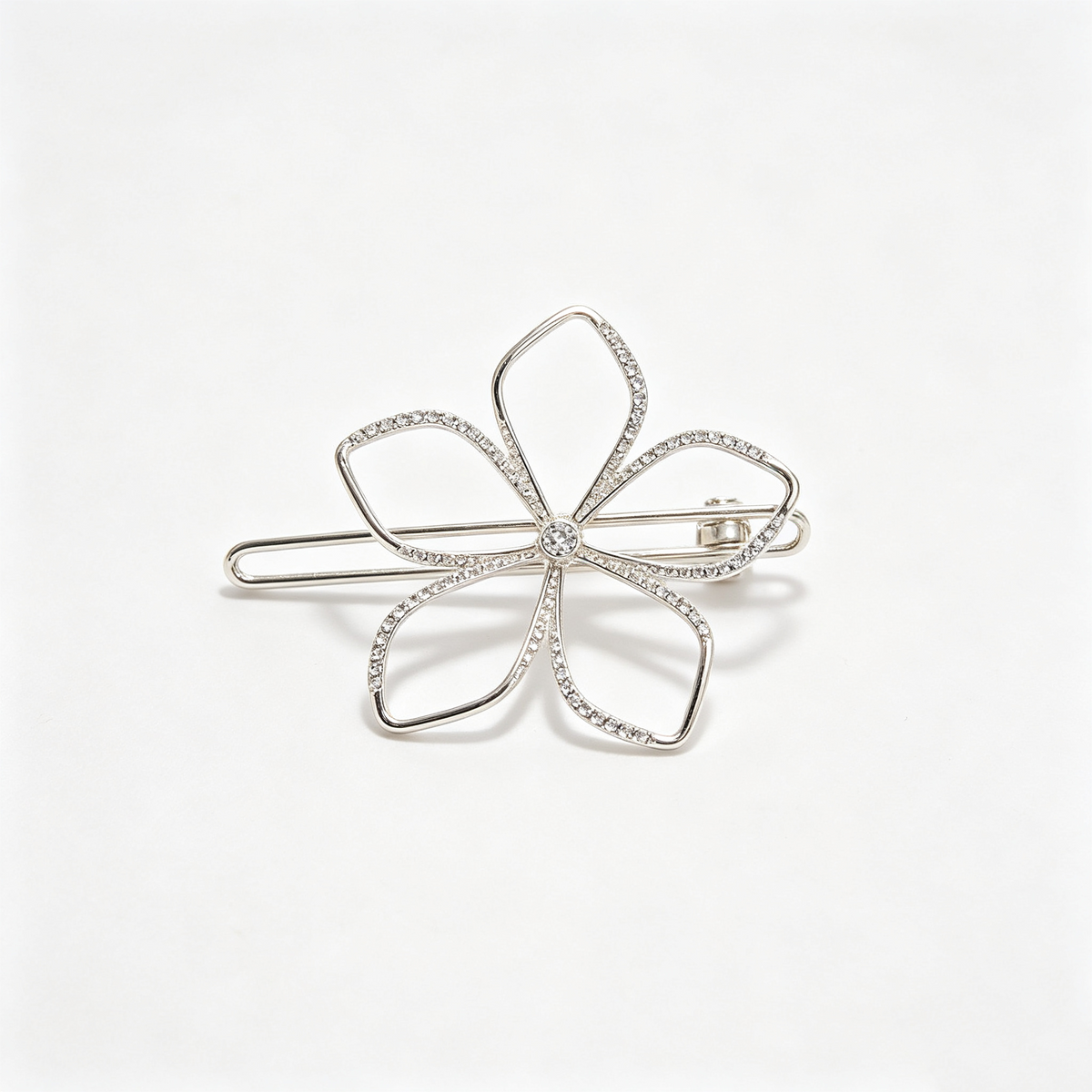 Silver Flower Hair Clip with Crystals